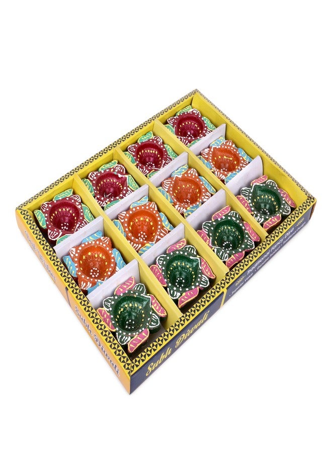 Hashcart Dia for Divali Decoration - Diyas for Divali Handmade Clay Diya Divali Decor [ Pack of 12 ] - Indian Puja Oil Lamp - Indian Housewarming Return Divali Gifts Hashcart® - Image 1